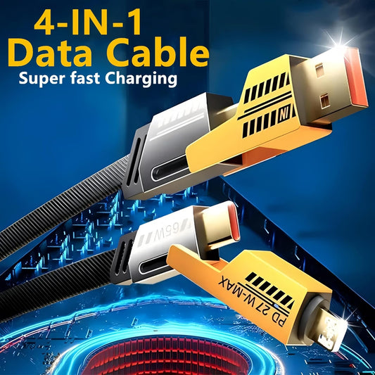 4-in-1 Multi USB Charging Cable – Fast PD Charger Cord with Lightning & Type-C Connectors for iPhone, iPad, Samsung, MacBook